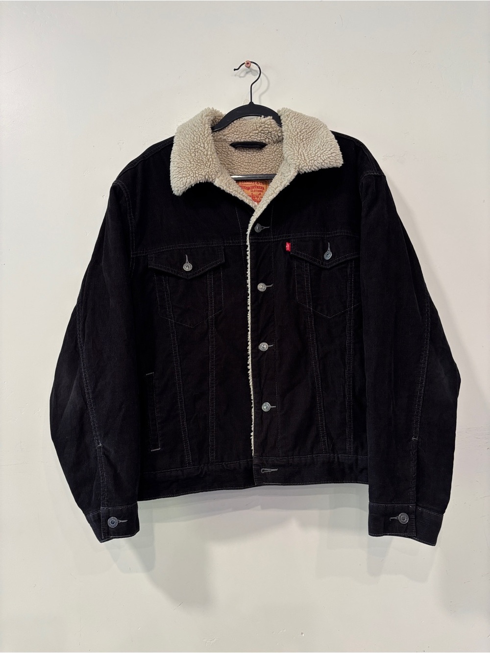 VTG 90s Y2K Levis Mens Sherpa Lined Corduroy Trucker Jacket Size L Black 70520